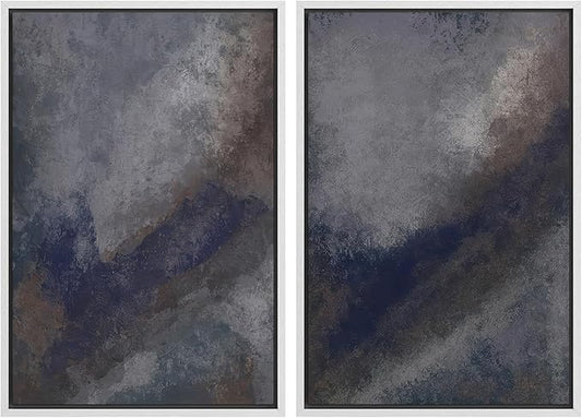 SIGNWIN Framed Canvas Print Wall Art Set Midnight Slate Abstract Blue and Gray Brushstroke Zen Bohemian for Living Room, Bedroom, Office - 24"x36"x2 WHITE