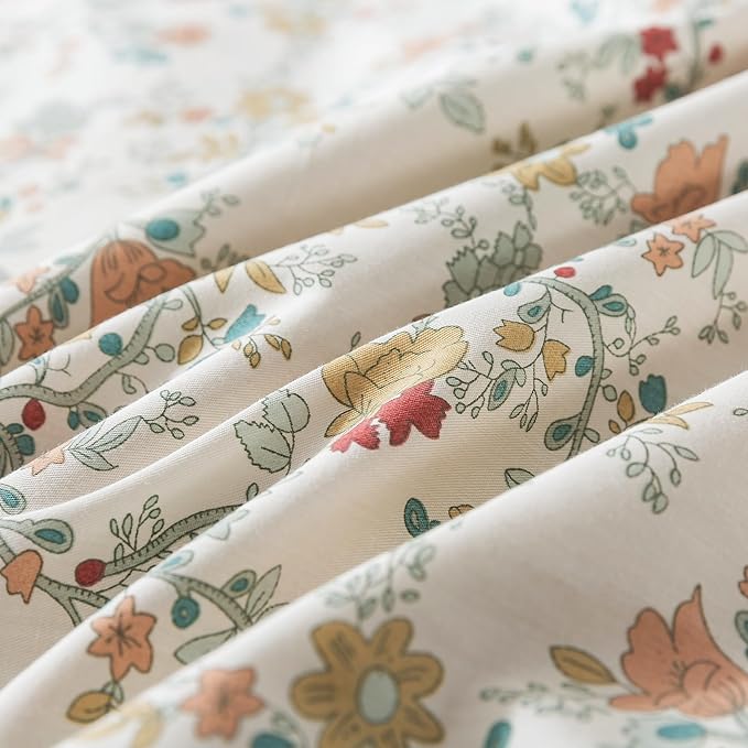 HoneiLife Botanical Duvet Cover Queen - 100% Cotton Comforter Cover Sets, Floral Duvet Cover Sets,Wildflower Bedlinen Set with Zipper Closure & Corner Ties