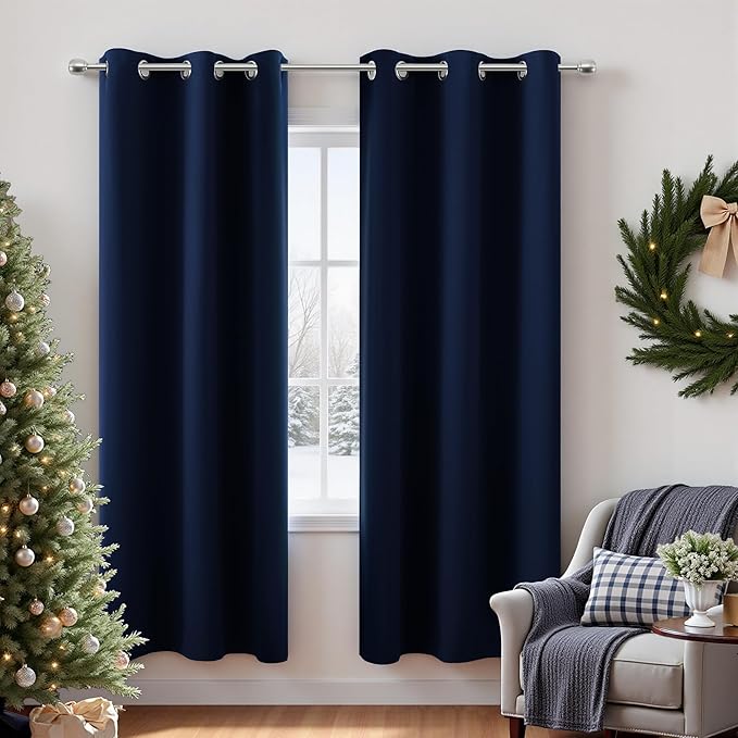 KOUFALL Blackout Curtains 72 Inches Long for Bedroom Grommet Room Darkening Thermal Insulating Window Blackout Nautical Curtains for Living Room,Navy Blue,42 Wide x 72 Inch Length 2 Panels Set