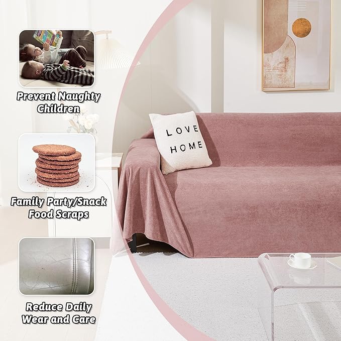 MEETSKY Couch Cover for 3 Cushion Sofa Washable, Cat Scratch Proof Sofa Covers, Furniture Protector Oversized L Shape Pink Sofa Slipcovers Sectional Big Couch Covers for Dogs Pets, 71" x 150"