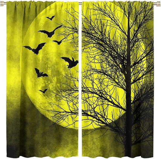 Gothic Crow Blackout Window Curtains, Halloween Horror Crow Print Window Drapes, for Living Room Bedroom 21(W)*63(L) 2 Panels
