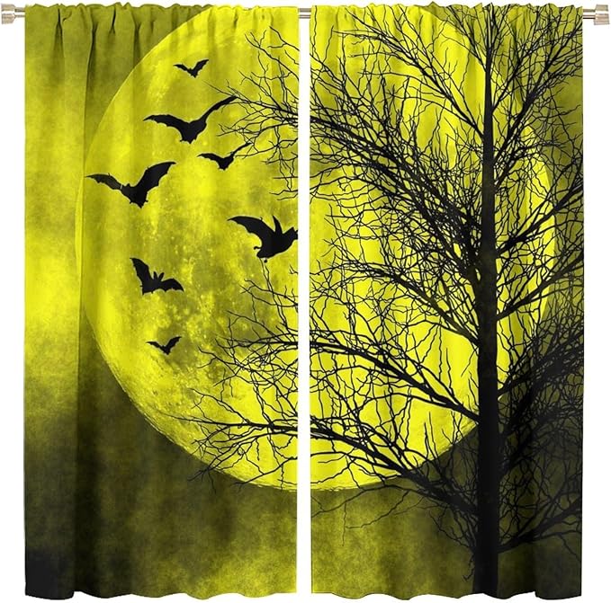 Gothic Crow Blackout Window Curtains, Halloween Horror Crow Print Window Drapes, for Living Room Bedroom 36(W)*63(L) 2 Panels