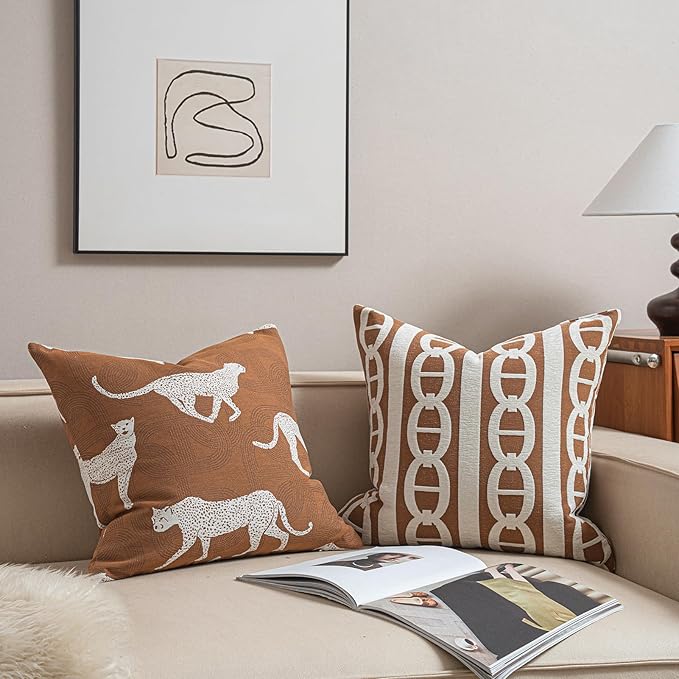 2025 New 18x18'' inches Throw Pillow Cushion Covers - Pignose Horseshoe Orange Color Chenille Jacquard Embroidery Luxury Modern Style Couch Sofa Bed Pillow Cover for Living Room Bedroom
