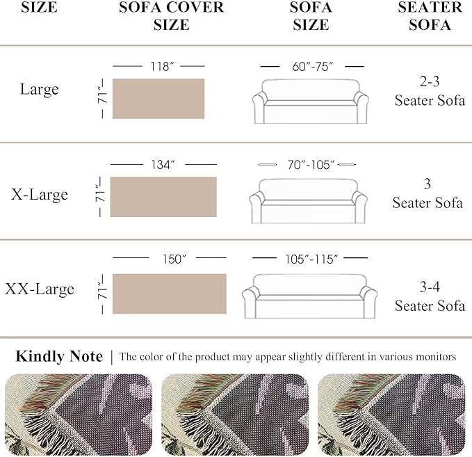 VClife Boho Couch Cover Cotton Linen Beige Sofa Cover Vintage Floral Birds Couch Cover for 2 Cushion Couch Sofa Dog Pet Friendly Non-Slip Loveseat Cover Futon Cover Sofa Cover with Tassel 71"x 118"