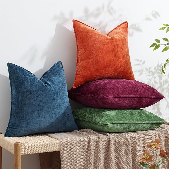 decorUhome Christmas Couch Throw Pillow Covers 20x20 Set of 2, Decorative Soft Euro Velvet Neutral Chenille Pillow Covers with Elegant Design for Sofa Bed Living Room Home Decor, Moss Green