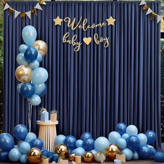 10ft x 8ft Wrinkle Free Navy Blue Backdrop Curtains for Parties, Thick Fabric Photo Backdrop Drapes for Weddings Photography Birthday Party Backgrpund Decor