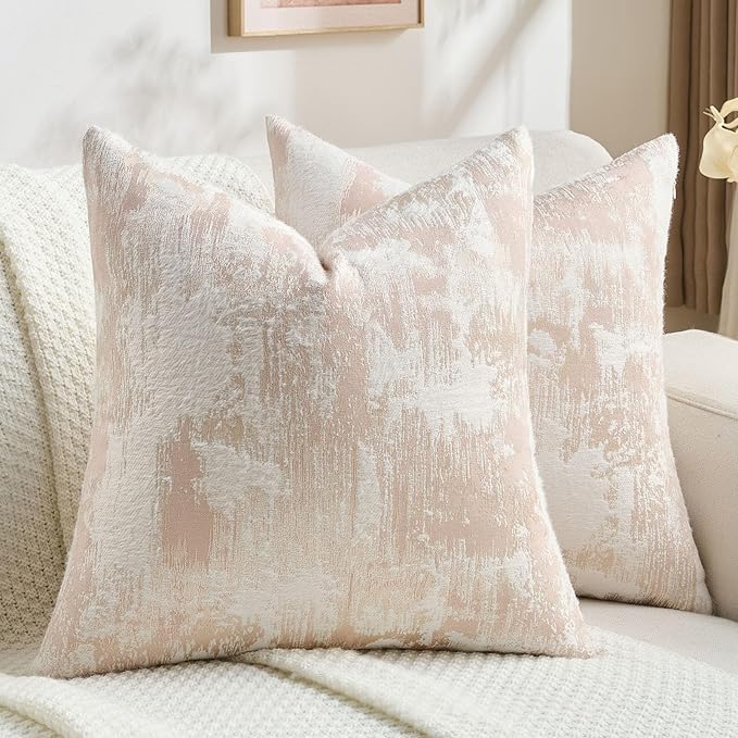 FUTEI Pink White Decorative Throw Pillow Covers 26x26 Inch Set of 2,Soft Faux Cashmere Jacquard - Textured & Cozy Euro Pillow Shams,Modern Home Decor for Couch Bed Living Room