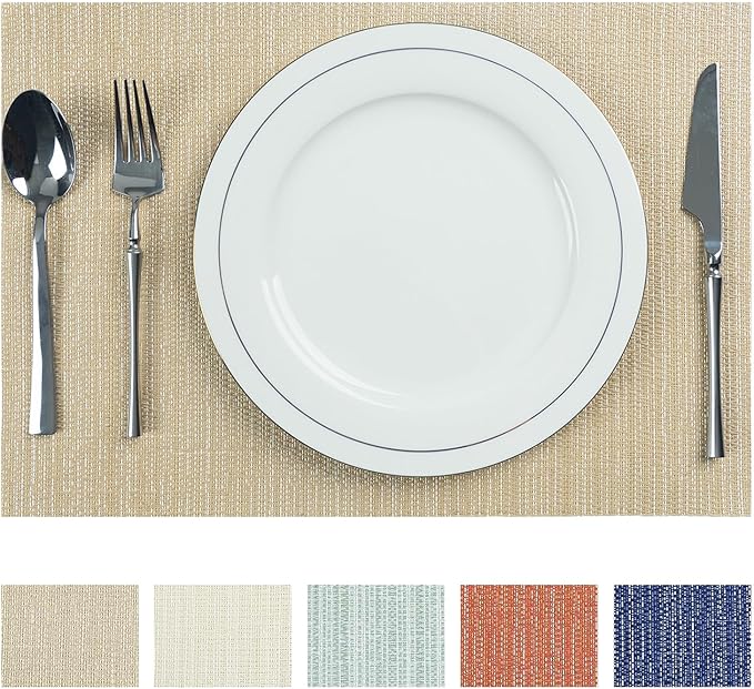 AHHFSMEI Placemats for Dining Table Set of 6 Woven Vinyl Plastic Place Mats Non-Slip Heat Insulation Stain Resistant Table Mats Washable Easy Clean Placemats (Multi Brown)