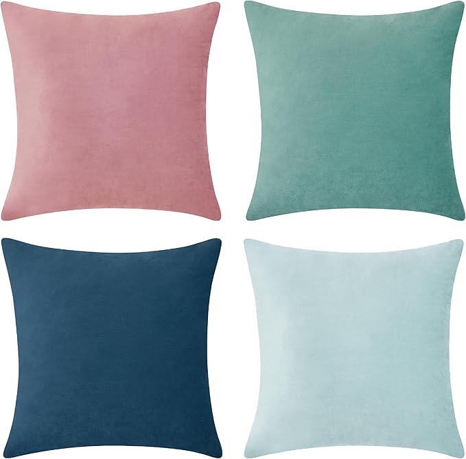 MONDAY MOOSE Decorative Throw Pillow Covers Cushion Cases, Set of 4 Soft Velvet Modern Designs, Mix and Match for Home Decor, Pillow Inserts Not Included (20x20 inch, Pink/Blue)