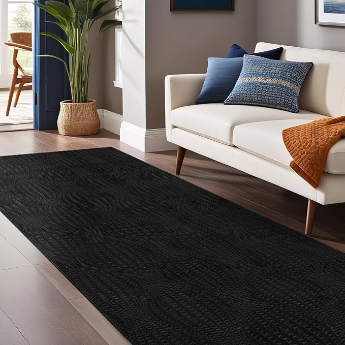 Modern Black Non Slip Runner Rug 2x7 Non Skid Soft Rubber Back Hallway Rugs Kitchen Bedroom and Laundry Room Runners Easy Cleaning Stain Resistant Non Shedding Carpet 2 x 7