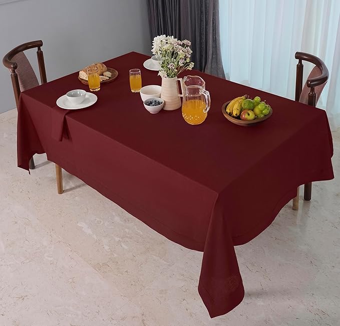 D'Moksha Homes Linen Tablecloth 60 x 102 Inch - 100% Pure Linen Dark Red Table Cloth for Rectangle Tables - Machine Washable Cloth Tablecloth for Fall, Thanksgiving, Christmas, Holiday