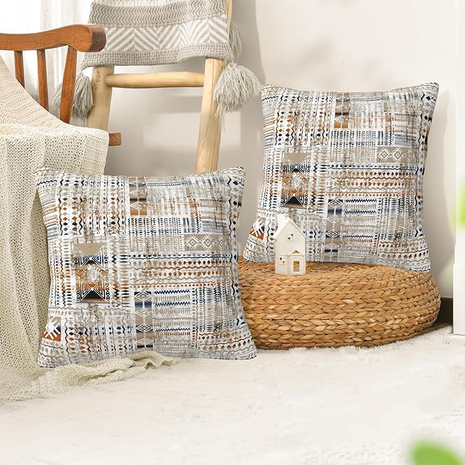 African Tribal Geometric Pillow Covers 18X18 Set of 2, Modern Mosaic Carpet Style Decorative Throw Pillow Covers, Pillowcase Cushion Case for Home Sofa Couch Indoor Outdoor Decorations