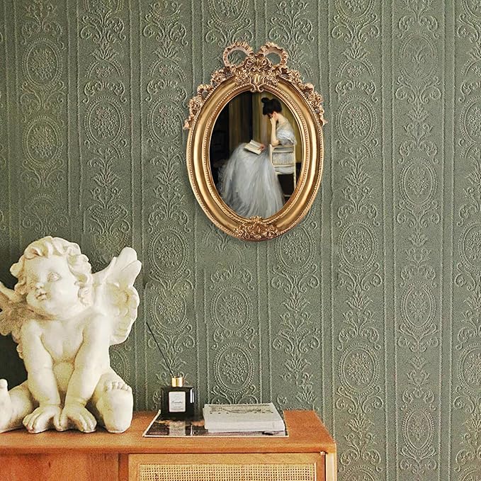 FOLKOR Classical Wall Art Prints with Vintage Gold Picture Frame, Girl Reading Canvas Oil Paintings Farmhouse Room Decor for Bedroom Study Room Dorm, Gift for Book Lovers Birthday Housewarming, 4x6