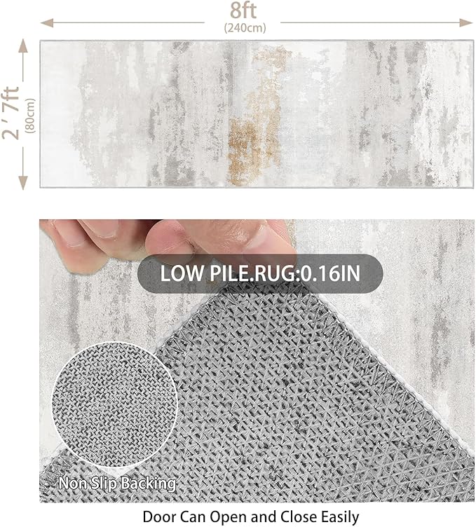 Enkor Runner Rugs for Hallway, 2'7"x8 Washable Soft Non Slip Abstract Rugs for Kitchen, Modern Mat for Entryway Living Room Bedroom Brown & Grey