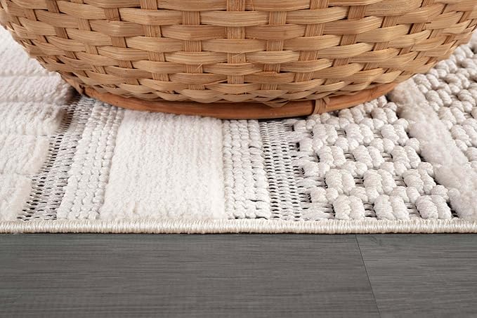 CAMILSON Modern Rug 5x7 Luxury Geometric Pattern Micro Loop Area Rugs Soft High and Low Pile Stain Resistant Easy to Clean Non-Shedding Durable Living Room Kitchen Indoor Carpet (White/Black)