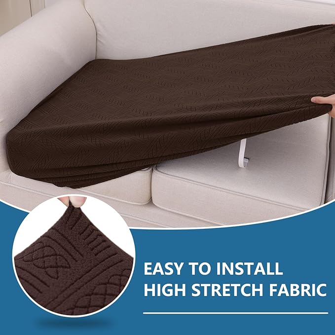 hyha Individual Couch Cushion Covers, Stretch Magic Sofa Seat Cushion Covers Washable, Dog Couch Sofa Slipcover for Pets, Kid with Elastic Bottom(2PC, Chocolate)