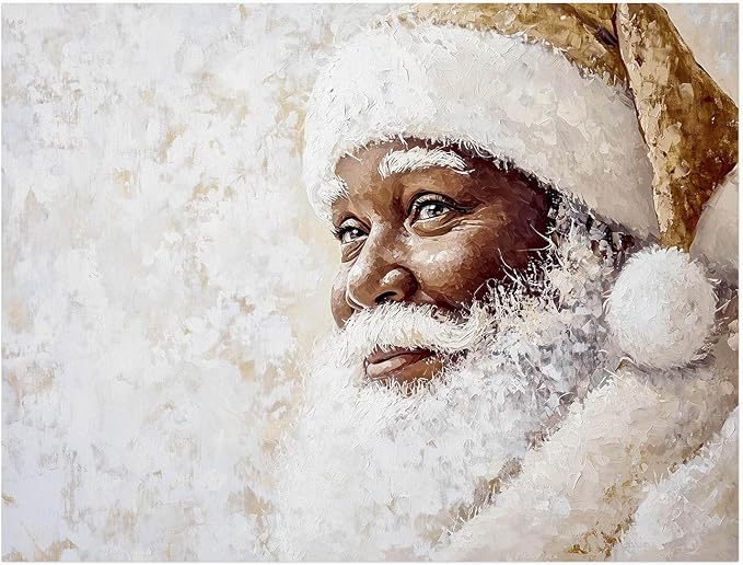 Vintage Black Santa Portraits Art Print,Retro Santa Painting,African American Christmas Artwork,Beige Santa Claus Portrait,Vintage Holiday Decor