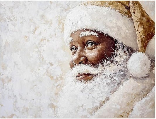 Vintage Black Santa Portraits Art Print,Retro Santa Painting,African American Christmas Artwork,Beige Santa Claus Portrait,Vintage Holiday Decor