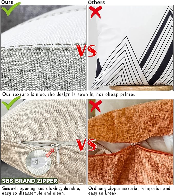 AmHoo Pack of 2 Farmhouse Stripe Check Throw Pillow Covers Set Case Cotton Linen Decorative Pillowcases Cushion Cover for Couch Bench Sofa 20x20Inch Linen Grey