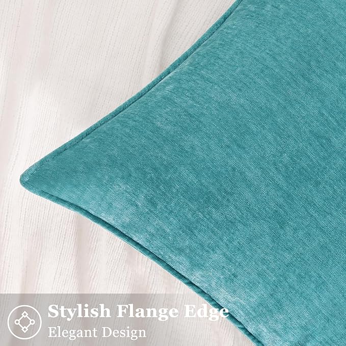 decorUhome Christmas Couch Throw Pillow Covers 26x26 Set of 2, Decorative Soft Euro Velvet Neutral Chenille Pillow Covers with Elegant Design for Sofa Bed Living Room Home Decor, Teal