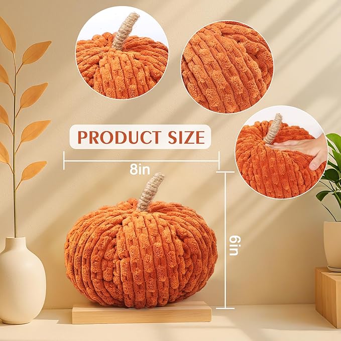 2pcs Faux Pumpkins Fall Harvest Fabric Plush Pumpkin Thanksgiving Halloween Decor for Table Centerpiece Farmhouse (Beige/Orange)