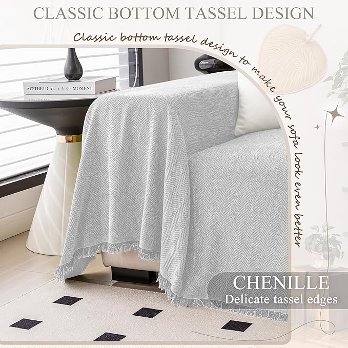 ALIECOM Sectional Couch Covers L Shape Sectional Sofa Cover for Dogs 2 Piece Thick Chenille L Shaped Couch Cover Blanket Chaise Sofa Slipcovers Pet Furniture Protector Washable (X-Large, Air Grey)