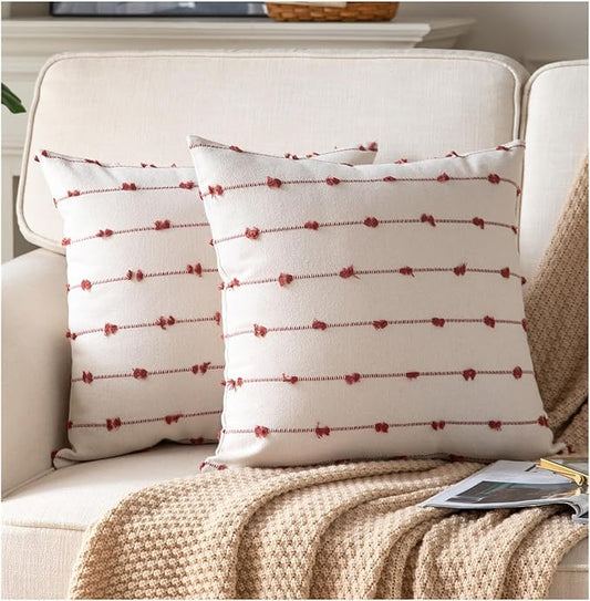 Caflife Boho Fall Throw Pillow Covers 18x18 inches Beige and Rust, Set of 2 Modern Farmhouse Decorative Pillow Covers for Couch Bed, Living Room