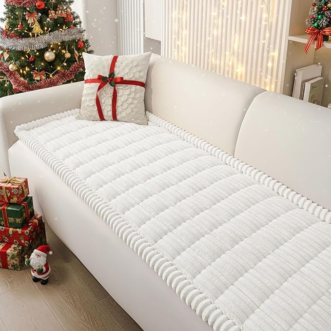 Smiry Couch Cover for Dogs Washable, Non Slip Fuzzy Pet Couch Covers for 3 Cushion Sofa Pet Friendly, Thick Soft Sofa Slipcovers Cushion Protector (White, 27.6" x 82.7")