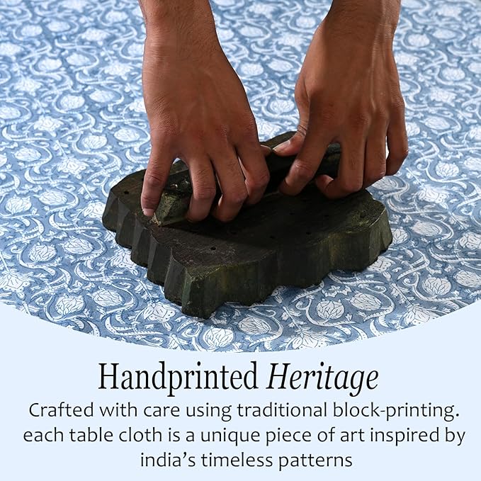 CPC Azure Regal Tablecloth 100% Cotton 70x118 Inch Indian Block Print Rectangle Table Cover, Table Cloth for Gifting in Weddings, Halloween, Fall, Christmas, Thanksgiving