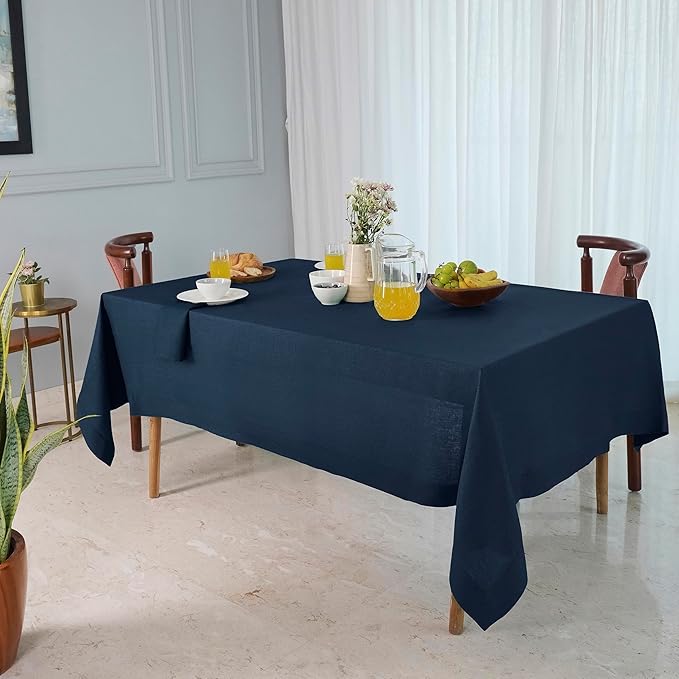 D'Moksha Homes Navy Blue Linen Tablecloth 54 x 72 Inch - 100% Pure Linen Tablecloth for Rectangle Tables - Machine Washable Table Cloth for Fall, Thanksgiving, Holiday