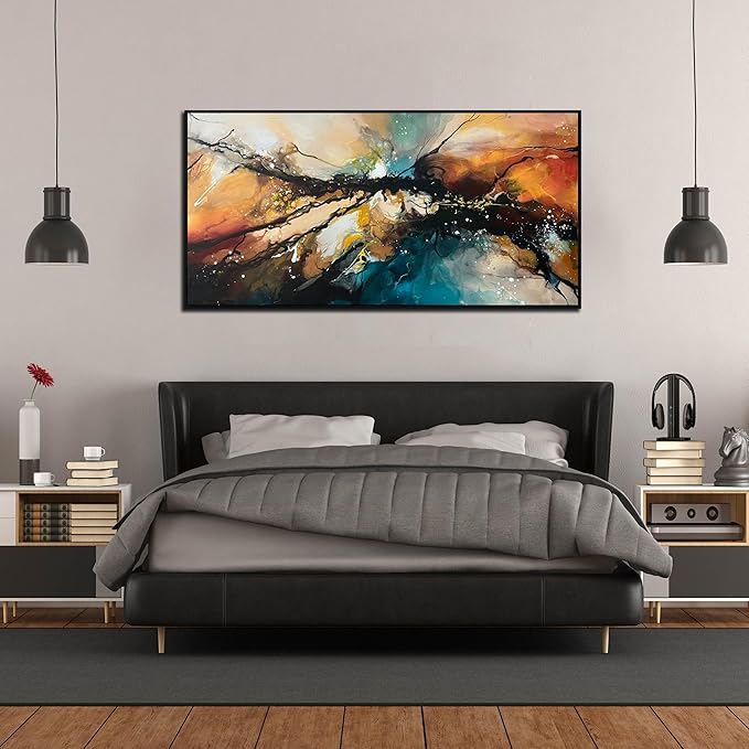 Abstract Hand Painted Wall Art for Living Room - Modern Office Wall Art Ideas Paintings - Large Picture Frames for Wall Size 29" x 59"