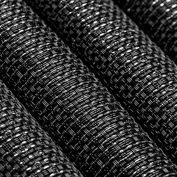 AHHFSMEI Placemats for Dining Table Set of 4 Woven Vinyl Plastic Place Mats Non-Slip Heat Insulation Stain Resistant Table Mats Washable Easy Clean Placemats (Black Silver 4)