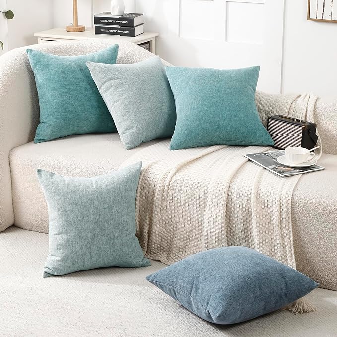 Jepeak 26x26 Inch Decorative Chenille Throw Pillow Covers, Pack of 2 Cozy Concise Euro Shams Cover Soft Farmhouse Modern Cushion Cases for Sofa Couch Bed Home Decor, Light Cyan