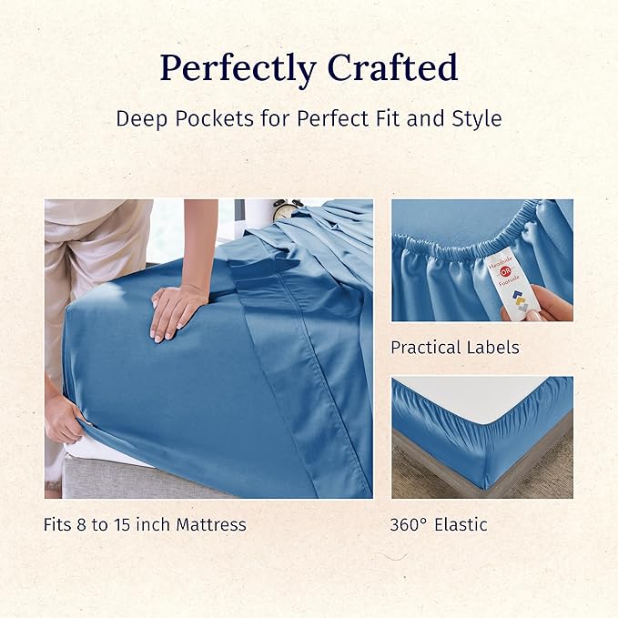California Design Den Extra Long Twin Sheets Set - Luxury 600 Thread Count Sateen, Natural 100% Cotton XL Twin Sheet Set, Fully Elasticized Deep Pockets, Durable Bedding for Dorm Room - Parisian Blue