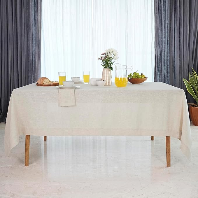 D'Moksha Homes Linen Tablecloth for Rectangle Tables 60 x 132 Inch - 100% Pure Linen Light Natural Table Cloth - Machine Washable Cloth Tablecloth for Fall, Thanksgiving, Christmas, Holiday