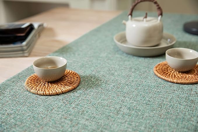 ZeeMart Burlap Style Farmhouse Table Runners 36 Inches Long, Green Rustic Woven Dining Table Runner for Everyday Use, 14x36 Inches, Mineral Green