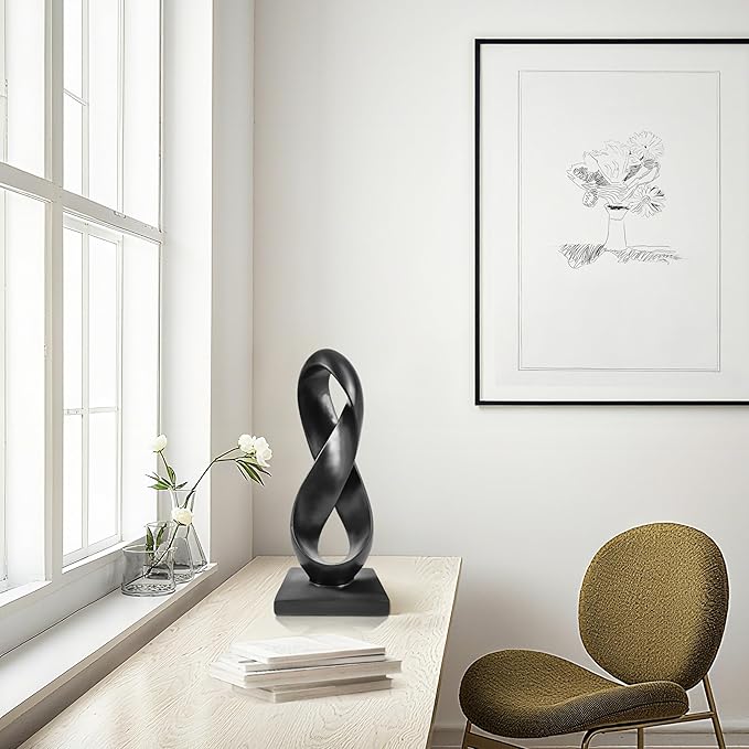 SIMON'S SHOP Black Abstract Sculpture Modern Statue for Shelf Desktop Mantel Number Eight Knot Minimalist Decoration