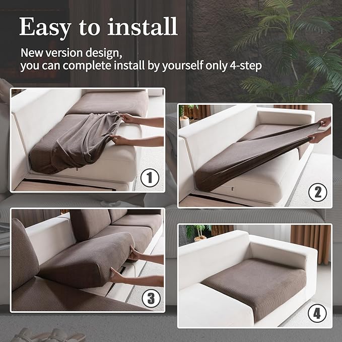 Sectional Couch Covers, Wear Resistant Stretch Sofa Covers Washable Soft Couch Cushion Covers Anti Slip Furniture Protector Sofa Slipcovers for Pets(1 Piece Chaise Cover, Brown)