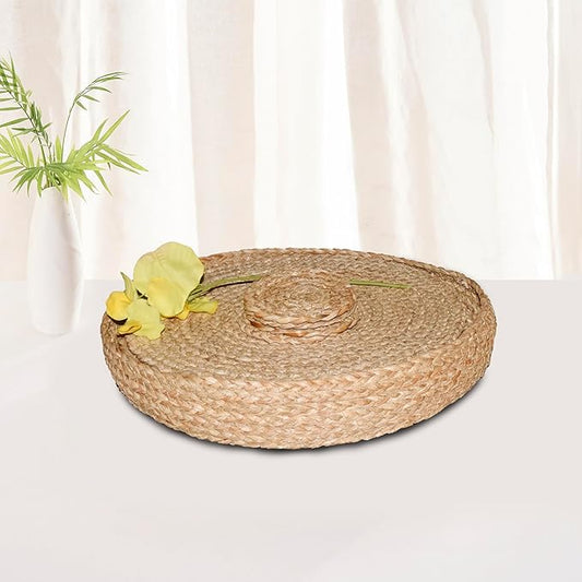 Art PineCone's Woven Cotton Rope Round Placemats Set of 4 with Holder Included, Non-Slip, and Heat Resistant Shabby Chic Placemats (Seagrass, 13 inch Plus Coaster)