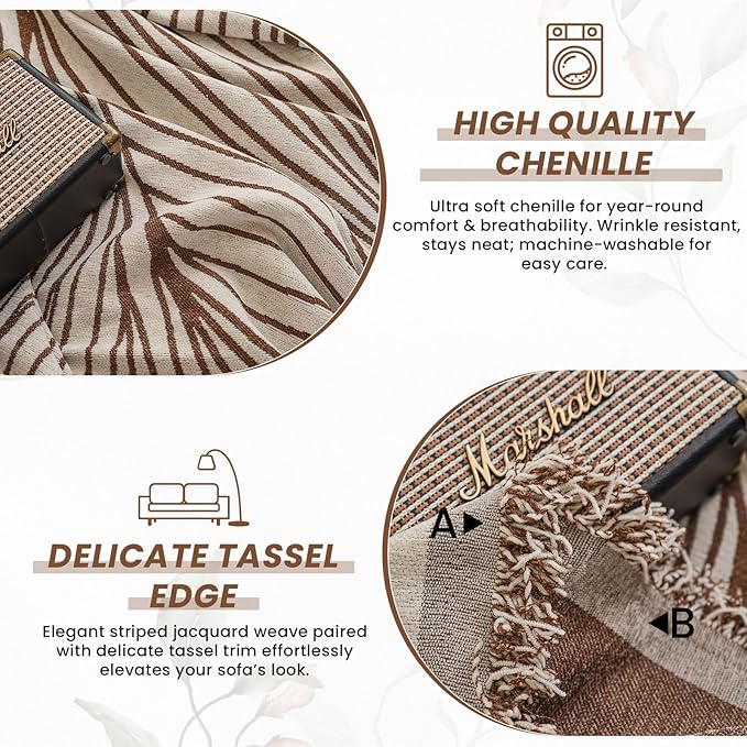 VClife Large Sofa Cover Chenille Couch Cover for 2 Cushion Couch Sofa, Modern Beige Chocolate Striped Couch Covers for Kids Washable Sectional Sofa Protector with Tassel 71"X118"