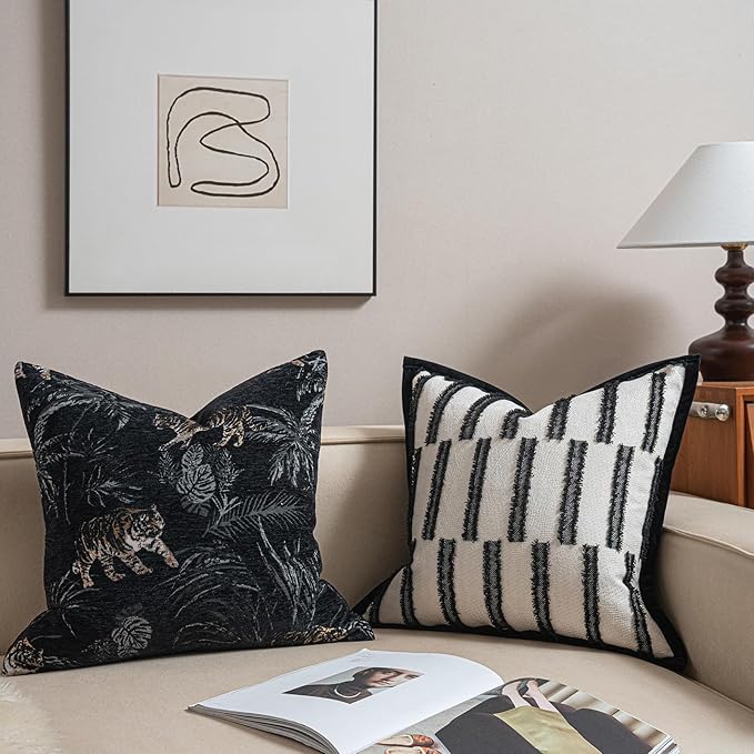 New 20x20'' inches Throw Pillow Cushion Covers - White Plain Color Cocostyle Chenille Jacquard Embroidery Vogue Luxury Modern Style Couch Sofa Bed Pillow Cover for Living Room Bedroom