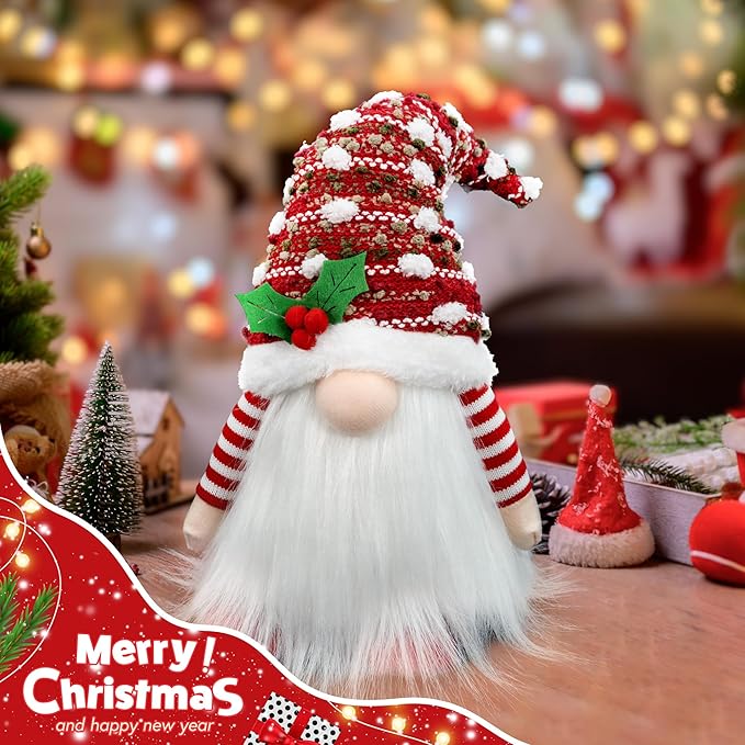 Gnome Christmas Decorations, Handmade Ornaments Swedish Tomte Elf Stuffed Dwarf for Home Holiday Decor, Thanksgiving Valentines Birthday Christmas Plush Gnome Gifts for Women