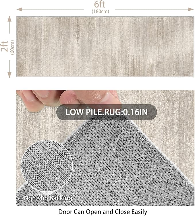 Enkor Runner Rugs for Hallway, 2x6 Washable Soft Non Slip Abstract Rugs for Kitchen, Modern Mat for Entryway Living Room Bedroom Beige & Grey