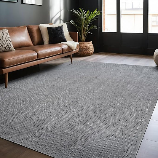 Modern Gray Non Slip Rug Solid 8x10 Non Skid Soft Rubber Back Area Rugs for Living Room Kitchen Bedroom Bathroom Dining Room Easy Cleaning Stain Resistant Non Shedding Carpet 8 x 10