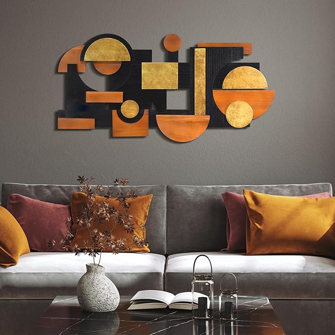 Empire Art Direct "Amber Embraces I Handmade Dimensional Solid Paulownia Wood Abstracts Wall Art, Ready to Hang, Living Room, Bedroom & Office, 48" x 24"x 1.42"