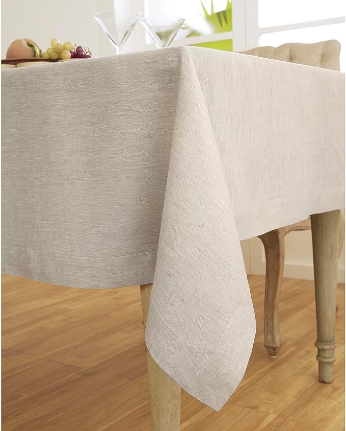 Solino Home Linen Tablecloth 54 x 72 Inch - 100% Pure Linen Light Natural Table Cloth for Rectangular Tables - Athena, Machine Washable Cloth Tablecloth for Fall, Thanksgiving, Christmas, Holiday