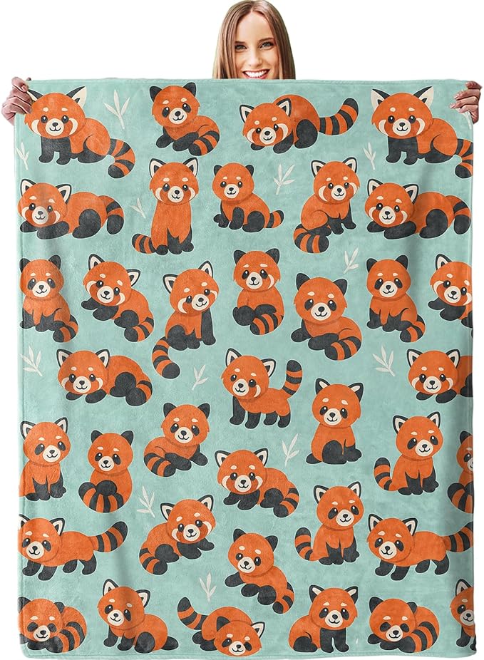 Playful Red Panda Blanket, Plush Soft Lightweight Warm Cozy Flannel 50×40 inch Throw Blanket with Cartoon Animal Design for Couch, Travel, Bed, Outdoor, Gifts for Women Kids Teens Adults