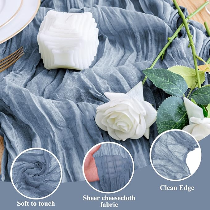 Wokceer Cheesecloth Table Runner 10FT TDusty Blue Boho Gauze Fall Thanksgiving Cheese Cloth Table Runner for Party Long Rustic Sheer Table Runners for Baby Bridal Shower Wedding Easter Table