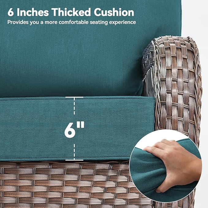 6" Thick Outdoor Cushions 22x24x6, 7-Set Deep Seat Patio Cushions with Removable Cover, Waterproof & Fade Resistant Replacement for Wicker Chair, Loveseat, Sofa - Peacock Green
