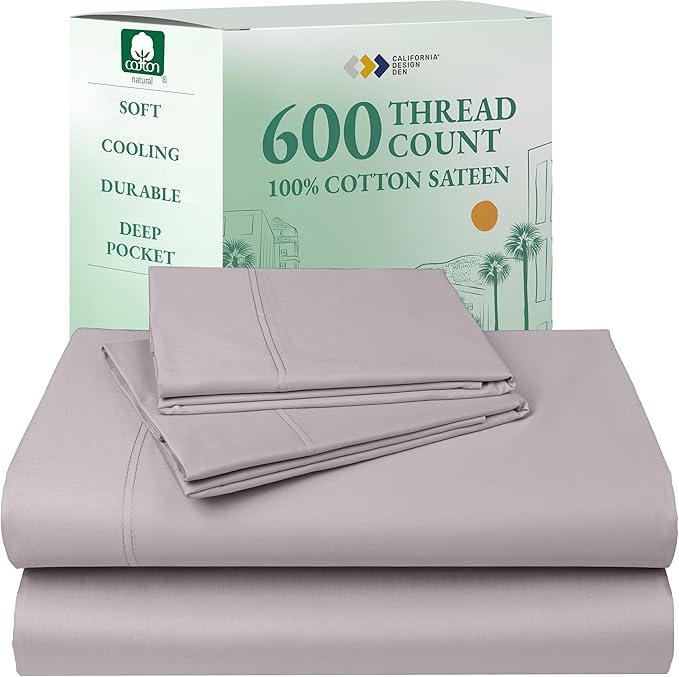 California Design Den - Luxury Full Size Sheet Set - 100% Cotton, 600 Thread Count Deep Pocket Full Size Bed Sheets, Hotel-Quality Cooling Sheets with Sateen Weave - Lavender